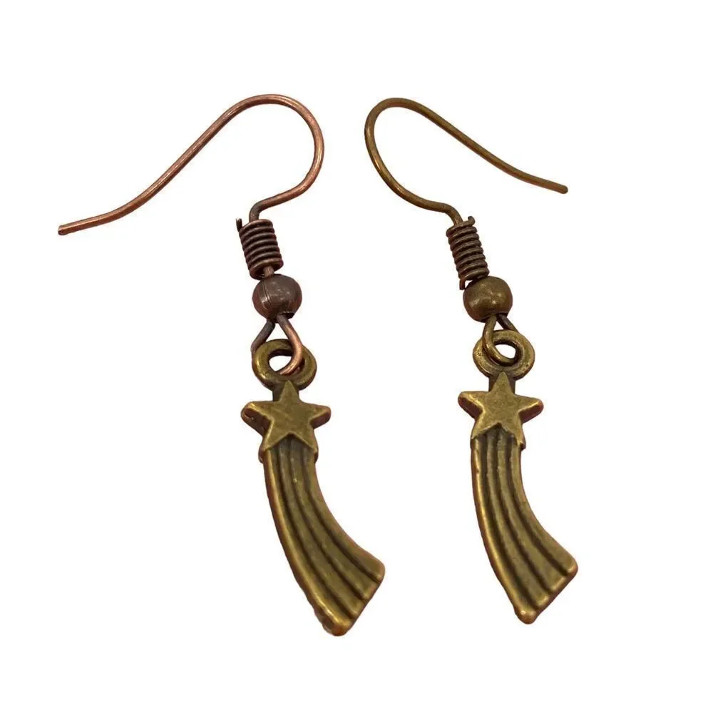 Sun, Moon, and Shooting Stars Bronze Celestial Earrings Lot